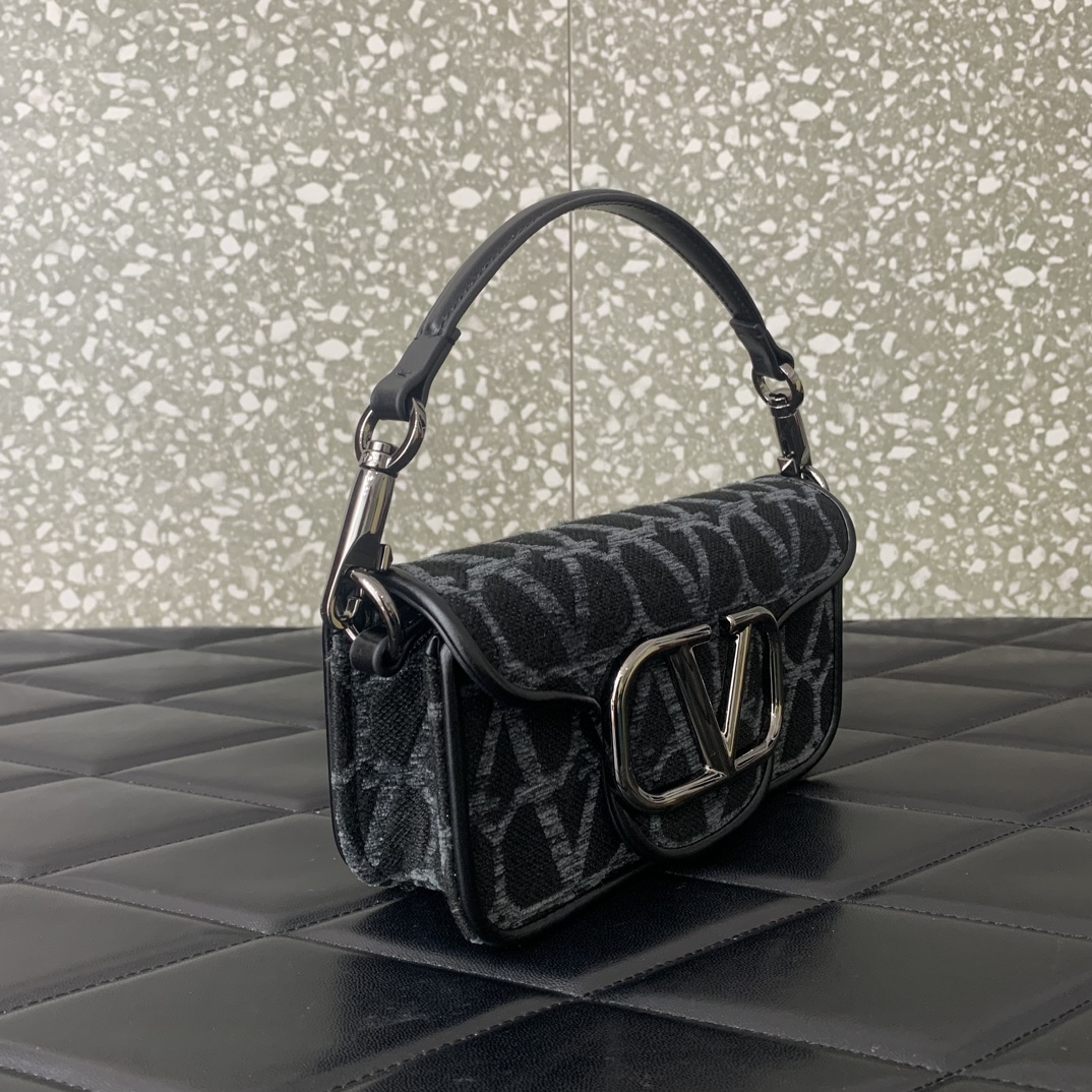 Valentino Garavani Loco Small Shoulder Bag in Black Toile Iconographe